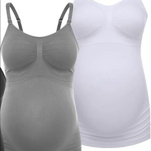 HOFISH Maternity Adjustable Nursing Tank Tops Qty 2, Gray and White